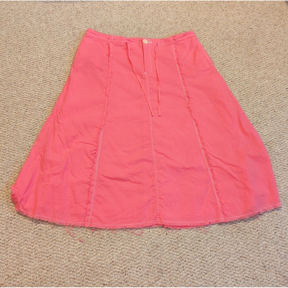 Eddie Bauer A Line Midi Skirt Womens 12 Pink Frayed Cottagecore Pockets